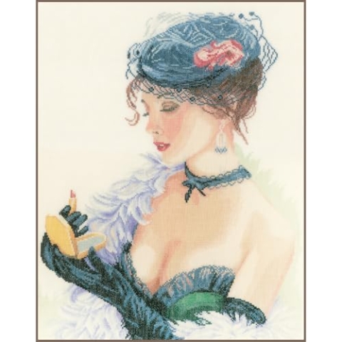 Lanarte Kreuzstich Stickpackungen Gezählter Kreuzstichbilder Set FRAU MIT LIPPENSTIFT Wanddekoration Handarbeit Set für Erwachsene 33 x 45 cm DIY Deko Bastelset Handwerker Kreative Geschenkset