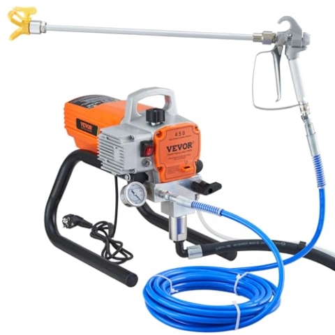 VEVOR Pro Airless-Wandfarbspritzgerät, 1800 W elektrisches Spritzpistolen-Set, Einstellbarer Sprühdruck mit Rohr für Wand- und Decken-/Holz- und Metallfarbe, Farbsprühsystem DIY, Projekte im Garten