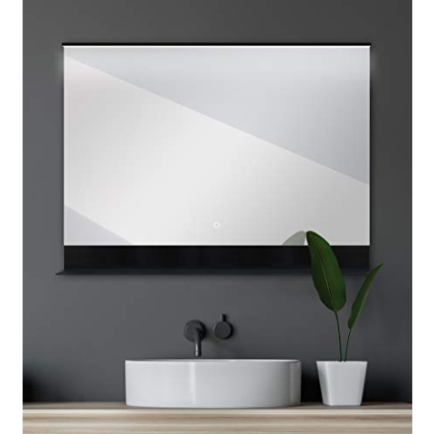 Talos Badspiegel mit Beleuchtung Black Home - Badezimmerspiegel in 80 x 60 cm - Badspiegel mit praktischer Ablage