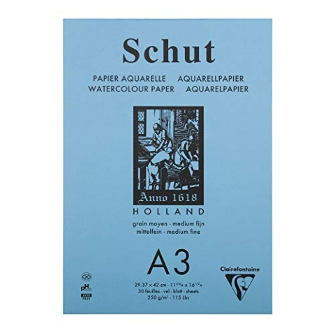 Clairefontaine SCH11853C - Aquarellblock verleimt Shut Papier feinkörnig, petit grain, 250g, 30 Blatt 29,7x42 cm, Weiß