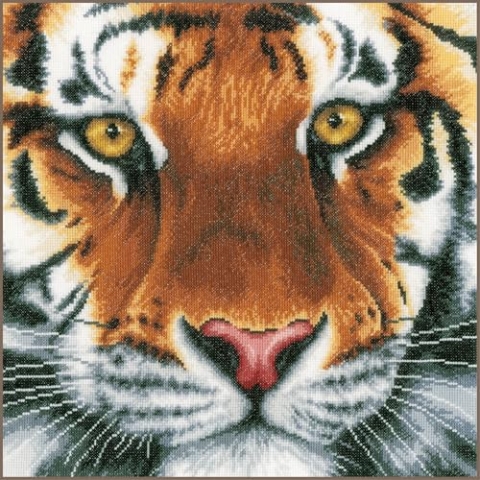 Lanarte Kreuzstich Stickpackungen Gezählter Kreuzstichbilder Set TIGER Wanddekoration Handarbeit Set für Erwachsene 35 x 34 cm DIY Deko Bastelset Handwerker Kreative Geschenkset
