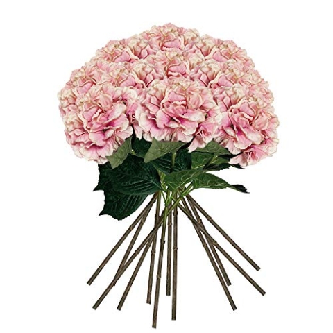 WELLHOME Packung mit 12 Hortensien mit natürlicher Haptik Blumen Ø 20 cm, Kunststoff, Rosa, 88 cm, Pack de