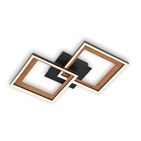 BRILONER Leuchten - Deckenlampe LED, Stufenweise Dimmbar, schwenkbare Deckenleuchte, LED Frame, Hinterschnitt, Schwarz-Holz, 440x440x80 mm