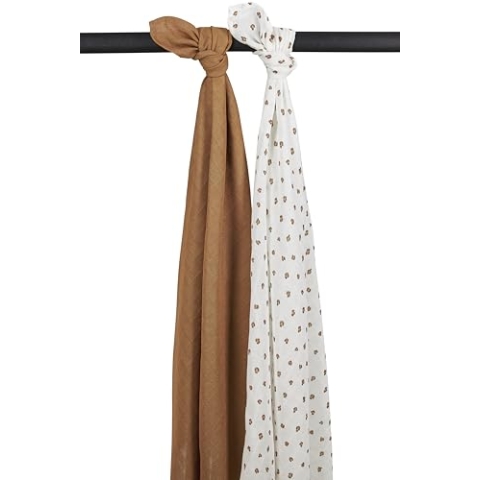 Meyco Baby Mini Panther Swaddle Pucktücher, 2-teilig (Wickeltücher, Mulltücher aus 100% Baumwolle, saugstark & schnelltrocknend, multifunktional), Toffee