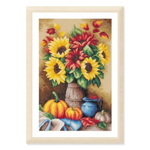 LANARTE Kreuzstich Stickpackungen Gezählter Kreuzstichbilder Set HERBSTLICHES STILLEBEN Wanddekoration Handarbeit Set für Erwachsene ca. 26 x 39 cm DIY Deko Bastelset Handwerker Kreative Geschenkset
