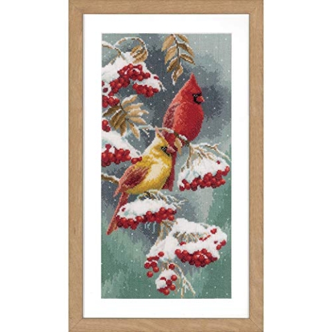 Vervaco PN-0165887 Kreuzstich gezählt Kit: Scarlet & Snow-Cardinals, 19 x 38cm