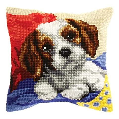Orchidea Cross Stitch Dog Cushion Kit Kreuzstich-Set für Hundekissen, Doggy, 40 x 40 cm