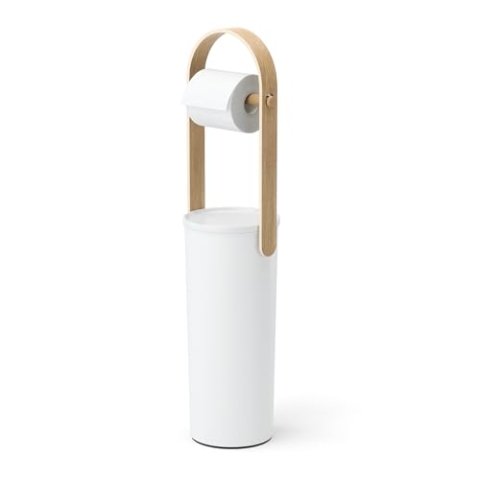 Umbra Bellwood Toilettenpapierständer Halter mit Reserve-Ablagefach für 3 Rollen, Weiss/Natur