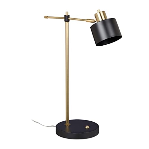 Relaxdays Schreibtischlampe Retro, verstellbar, E27, Tischlampe Büro & Arbeitszimmer, Metall Tischleuchte, schwarz/gold