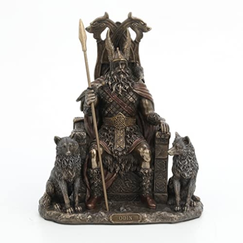 Veronese Design Nordischer Gott Odin auf Thron mit Wölfen, Bronze-Finish