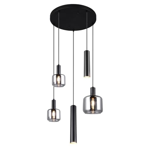 Trio Leuchten Pendelleuchte Mataro 364130532, Metall Schwarz matt, Glas chrom bedampft, ohne Leuchtmittel