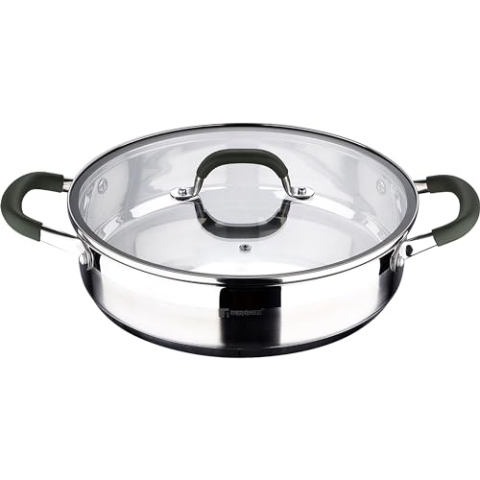 BERGNER Low Pot with Lid 28 X 7 cm - Made of Stainless Steel - Strong and Durable Coating - Easy to Clean - Non-Stick and Reliable