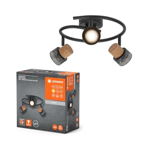 LEDVANCE DECOR SPOT CORK Spiral, 3 x 3,4W, 690lm, schwarz, Spotleuchte, verstellbare Köpfe, vielseitig anwendbar, Innenraumspot, austauschbare LED-Lampen, dimmbar, warmweiße Lichtfarbe, GU10