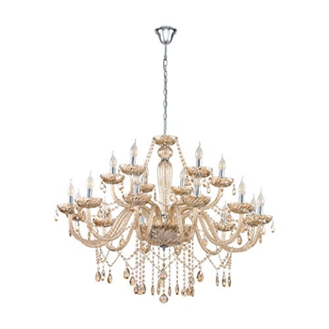 EGLO Pendelleuchte Basilano, 18 flammiger Kronleuchter Vintage, Shabby Chic, Hängelampe aus Stahl und Glas in Chrom, Cognac, Esstischlampe, Wohnzimmerlampe hängend mit E14 Fassung