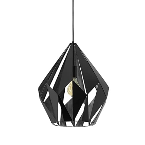 EGLO Pendellampe Carlton 1, 1 flammige Vintage Pendelleuchte, Retro Hängelampe aus Stahl, Farbe: Schwarz, silber, Fassung: E27, Ø 38,5 cm