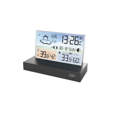 CGV | METEOFLEX Digitale Funk-Wetterstation mit Außensensor, Hygrometer & Thermometer, Mondphasen und Schneealarm, automatische Aktualisierung Datum und Uhrzeit