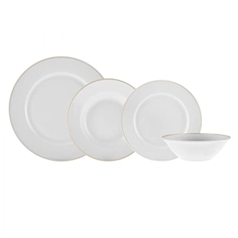 Karaca Rebeca Porzellan Geschirr Set - 24-teiliges Tafelservice - Weiße Küchenplatten und Schüsseln für 6 Personen, Seiten- & Essteller, Pasta- & Schüssel Teller Set, Modernes Geschirrset
