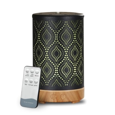 Zen'arôme Ultraschalldiffusor -Sevilla -Aromatherapie, Diffusions -ätherisches Öl, elektrischer Diffusor mit Fernbedienung, anpassbare LED -Beleuchtung, Metallschale mit Originalmuster