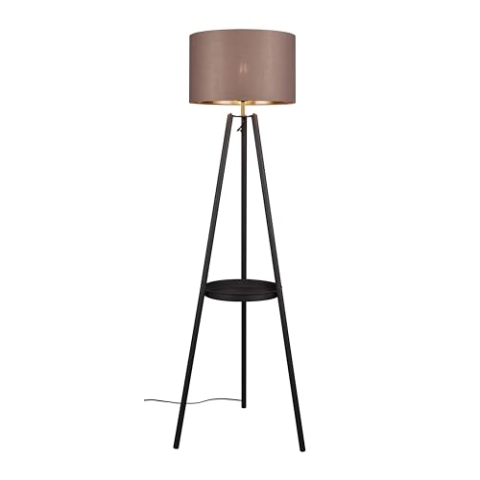 Reality Leuchten Stehleuchte Colette R41561032, Metall Schwarz Matt, Schirm Stoff Taupe/Goldfarbig, exkl. 1x E27