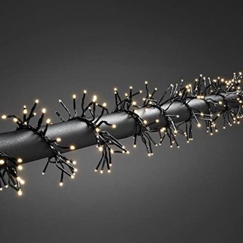 Konstsmide Micro LED Büschelllichterkette Cluster, mit 8 Funktionen, Steuergerät und Memoryfunktion, 960 warm weiße Dioden, 36V Außentrafo, schwarzes Kabel - 3863-100