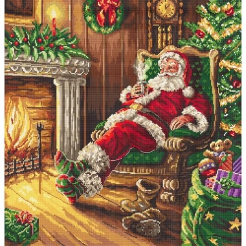 Kreuzstich Set Weihnachtsmann beim Ausruhen Zählmuster