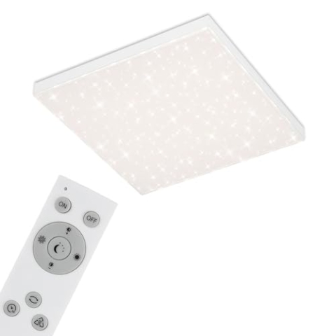 Briloner Leuchten - LED Panel, Deckenleuchte dimmbar, Deckenlampe mit Lichtkante, Sternendekor, inkl. Fernbedienung, Farbtemperatursteuerung, 24 Watt, 2.400 Lumen, Weiß, 450x450x69mm (LxBxH), 7381-116