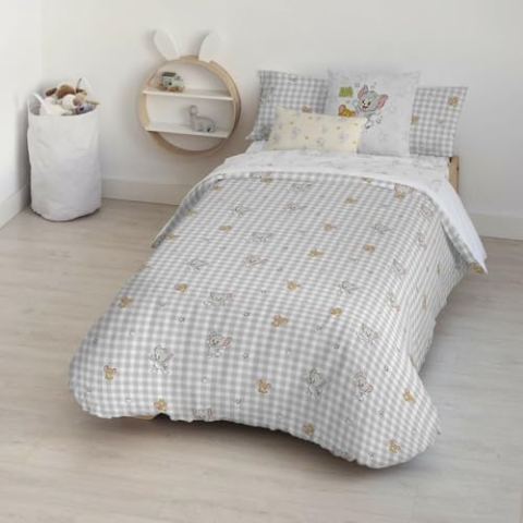 FUNDA NÓRDICA CON BOTONES 100% ALGODÓN MODELO TOM JERRY VICHY PARA CAMA DE 80 (140X200 CM.)