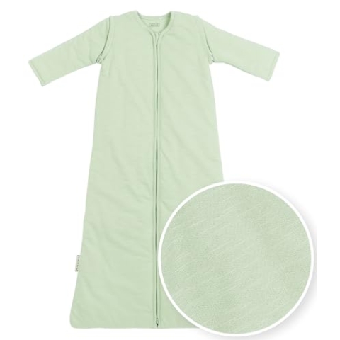 Meyco Baby Slub Schlafsack, Babyschlafsack (Schlummersack mit abnehmbaren Ärmel, atmungsaktiv, ideal für Sommer und Winter, 90 cm, 2,5 TOG), Soft Green