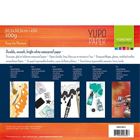 Vaessen Creative 2920-0012 Florence Yupo Papier Synthetisches 300g/m², Weiß, Quadratisch, 30,5 x 30,5 cm, 50 Stück zum Malen, Zeichnen und mehr, 30.5 x 30.5 cm