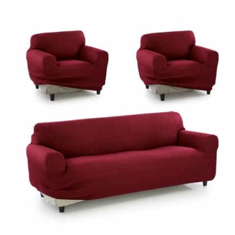 SOFAKOVER® Super elastischer Sofabezug, atmungsaktiv, bequem und langlebig, einfach anzubringen, für 3-Sitzer und Zwei Bezüge für 1-Sitzer, Bordeaux, Burgunderrot