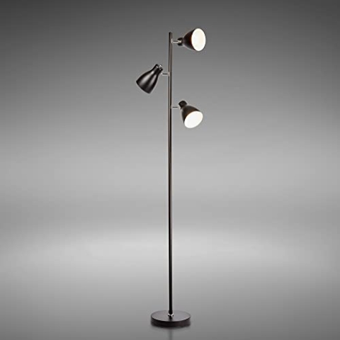 B.K.Licht - Stehlampe Vintage mit Fußtaster, schwenkbar, E27 Fassung, max. 25 Watt, Leselampe, Deko Wohnzimmer, Lampe, Deckenfluter, Standleuchte, Wohnzimmerlampe, Industrial, 166,5x22 cm, Schwarz
