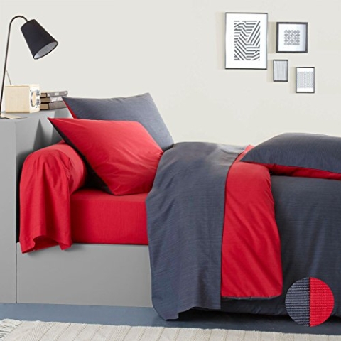 ORIGIN Rince Bettbezug, Bambus, Grau/Rot, 240 x 220 cm
