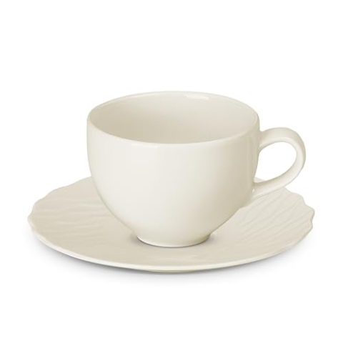Gerlach Celestia Tassen-Set Mit Untertassen 12-Teilig Kaffeetassen 6 Stk Kaffeetasse Teetasse Aus Porzellan Kaffeeservice Für 6 Personen Kaffeebecher Elfenbeinfarbe 250ml