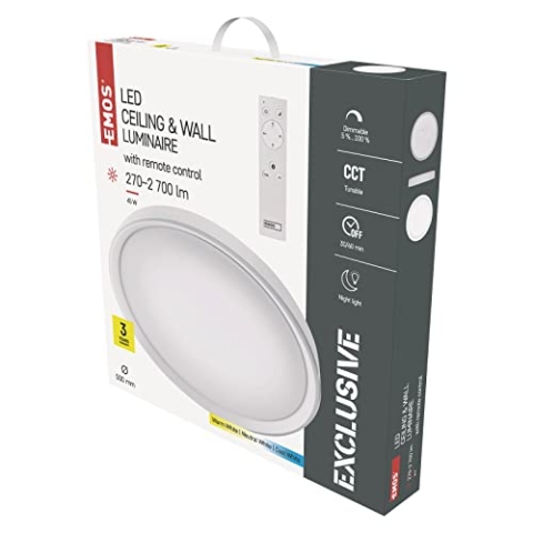 EMOS LED Deckenleuchte 45W dimmbar mit Fernbedienung, einstellbare Helligkeit 270–2700 lm und Lichtfarbe 2700–6500 K, Nachtlicht + Timer, für Wohnzimmer, Kinderzimmer, Flur, Büro, Schlafzimmer