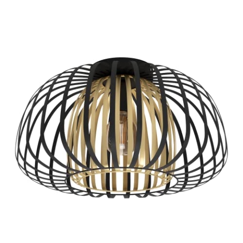 EGLO Deckenlampe Encinitos, 1 flammige Deckenleuchte, Wohnzimmerlampe aus Metall in Schwarz und Messing-Gebürstet, Schlafzimmerlampe mit E27 Fassung
