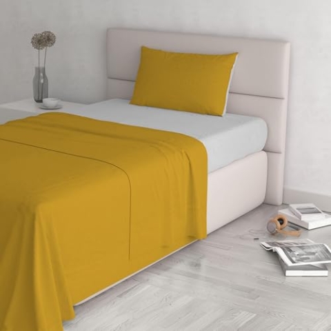 Italian Bed Linen “ Natural Colour” Bettwäsche Set, Baumwolle, Senf/Hellgrau, Einzeln