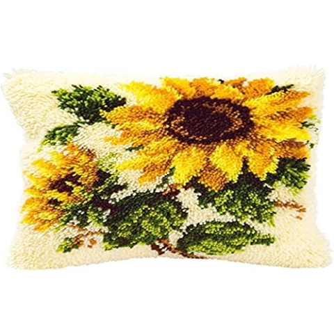 Vervaco Knüpfkissen Set Deko Kissenbezug Knüpfset für Anfänger SONNENBLUMEN Basteln Erwachsene Kreativ DIY Handarbeit Kissen zum Selber Knüpfe ca. 40 x 40 cm Latch Hook Kit Knüpfhaken Set Kissen
