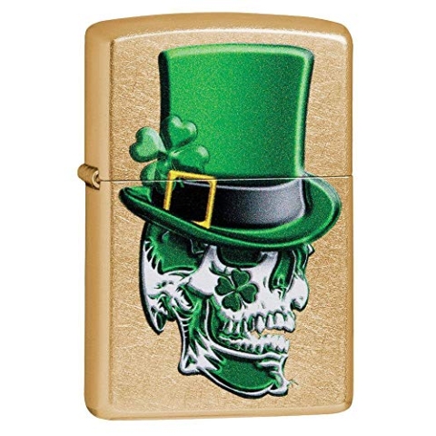 ZIPPO 49121 – Irish Skull Design - Gold Dust – Sturmfeuerzeug, nachfüllbar, in hochwertiger Geschenkbox