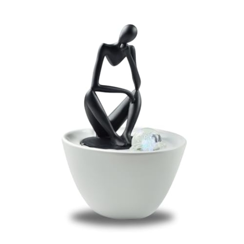 Zen'Light - Moderner Zimmerbrunnen Pensador mit Abnehmbarer Figur -Tischbrunnen mit Buntem LED-Licht in zeitlosem Design - Ungewöhnliche Geschenkidee für Mann oder Frau - Höhe 26 cm