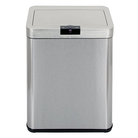 Echtwerk Sensor-Abfalleimer, Mülleimer Sensor, Touchless Abfalleimer, elektrischer Müllbehälter, Infrarot Bewegungssensor, Soft Close Funktion, Korpus aus Edelstahl, Fassungsvermögen 48 Liter, Silber