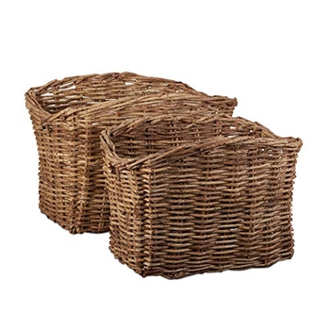 Relaxdays Flechtkorb Set 2-teilig, hoher Aufbewahrungskorb aus Rebenholz, handgefertigter Allzweckkorb m. Griffen, natur
