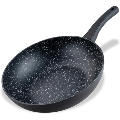 Fackelmann Wokpfanne Marble 28 cm, Antihaft-Wok aus 90% recyceltem Aluminium mit ergonomischem Kunststoff-Griff, großer Wok mit hohem Rand zum Kochen, für Induktion geeignet