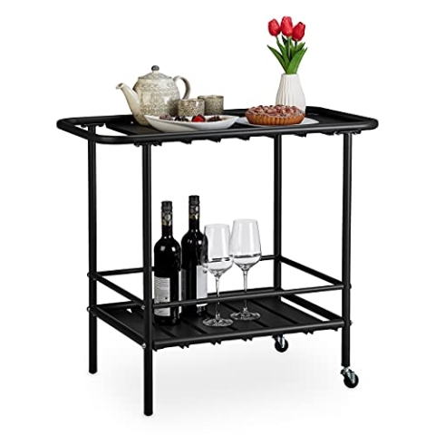 Relaxdays Servierwagen, Flexible Rollen, Allzweckwagen Outdoor, Rollwagen modern, Stahl, HxBxT: 72x45x80,5 cm, schwarz