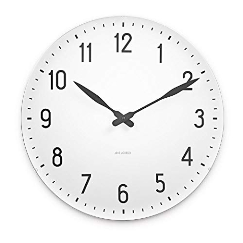 Arne Jacobsen Wanduhr Ø48 cm Station Originaldesign aus Aluminium, Weiss, Weiß