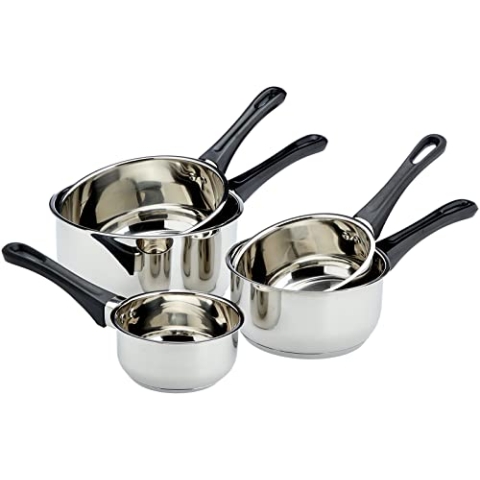 Kamberg – 0008076 – Set aus 5 Stieltöpfen 12/14/16/18/20 cm – Hochwertiger Edelstahl – Hitzeschutzgriff aus schwarzem Bakelit – Für alle Herdarten, auch Induktion