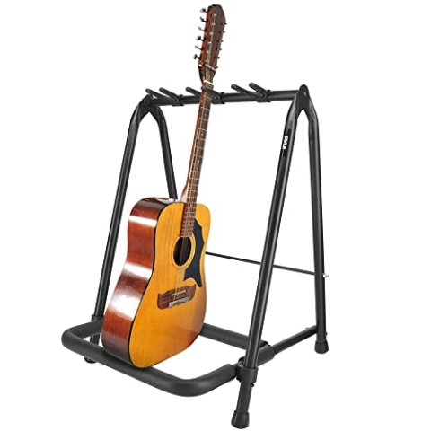 Pyle Gitarrenständer- Guitar Stand, 3-Space Faltbarer Gitarrenständer Mehrfach, Bass ständer, für Akustikgitarre, E- Gitarre & Gitarrentasche, Tragbarer Gitarrenstaender mit Schaumstoffpolsterung