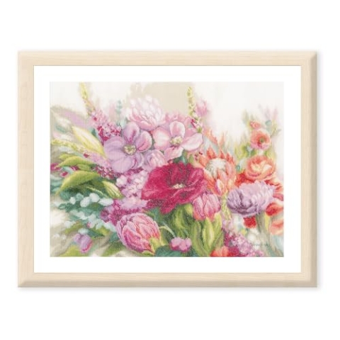 LANARTE Kreuzstich Stickpackungen Gezählter Kreuzstichbilder Set LEUCHTENDE BLUMEN Wanddekoration Handarbeit Set für Erwachsene ca. 47 x 37 cm DIY Deko Bastelset Handwerker Kreative Geschenkset