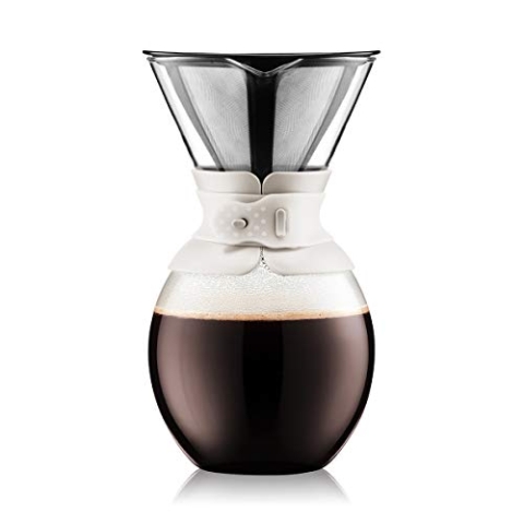 BODUM Pour Over Kaffeemaschine mit Permanentfilter, Glas, gebrochenes weiß, 1.5 L/51 oz, 6