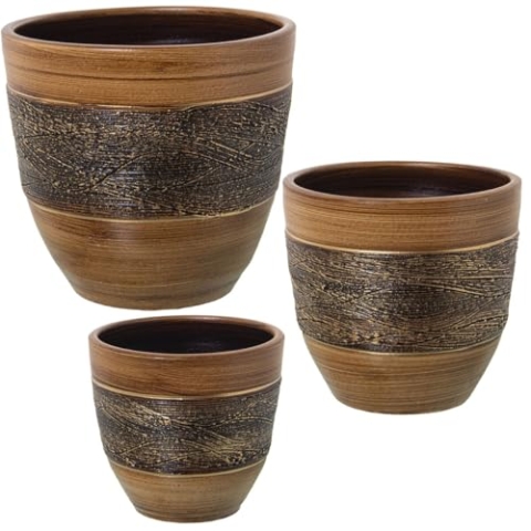 Alexandra House Living Set aus Blumentöpfen, Braun, Keramik, 3 Stück