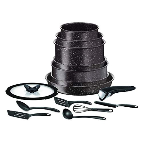 Tefal L6789102 Effet Pierre Batterie de Cuisine pièces Ingenio Extreme Stein-Effekt Kochgeschirr-Set, 15-teilig, Aluminium, braun